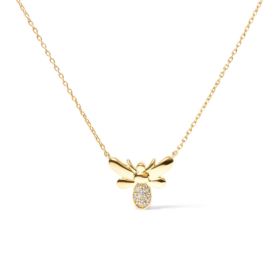 10K Yellow Gold Diamond Accented Bumble Bee Pendant 18