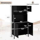 64.5 Inches Tall Kitchen Pantry Cabinet with Charging Station and Wine Glass Rack