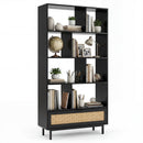 64-Inch Tall Wooden Bookcase with 8 Cubes and Drawer