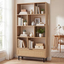 64-Inch Tall Wooden Bookcase with 8 Cubes and Drawer