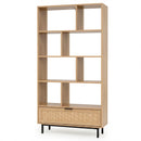 64-Inch Tall Wooden Bookcase with 8 Cubes and Drawer