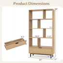 64-Inch Tall Wooden Bookcase with 8 Cubes and Drawer
