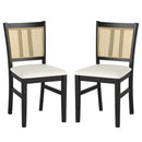 Farmhouse Rattan Dining Chair Set of 2 with Rubber Wood Legs and Cane Back-Beige