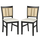Farmhouse Rattan Dining Chair Set of 2 with Rubber Wood Legs and Cane Back-Beige