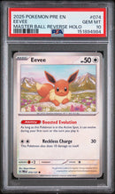 2025 Pokemon Prismatic Evolutions Master Ball Reverse Holo Eevee 10 PSA #074