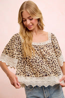 BiBi Leopard Lace Mix And Match Square Neckline Top