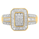 10K Yellow Gold Round and Baguette-Cut Diamond Cluster Ring (1.0 Cttw, I-J Color, SI1-SI2 Clarity) - Size 7