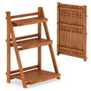 Foldable 3-Tier Solid Wood Plant Stand for Patio Balcony