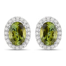 1.92 Carat Genuine Green Tourmaline and White Diamond 14K White Gold Earrings
