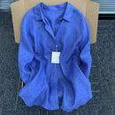 Summer Thin Linen Casual Cotton Linen Collared Sun Protection Top