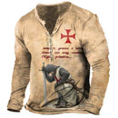 Open Placket Button Digital Print Long Sleeve T-shirt