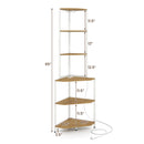 65 Inch 6-Tier Corner Shelf with Charging Station and Ambience Light