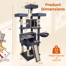 65 Inch Tall Multi-level Cat Tree with 3 Upholstered Perch and 2 Cat Condos