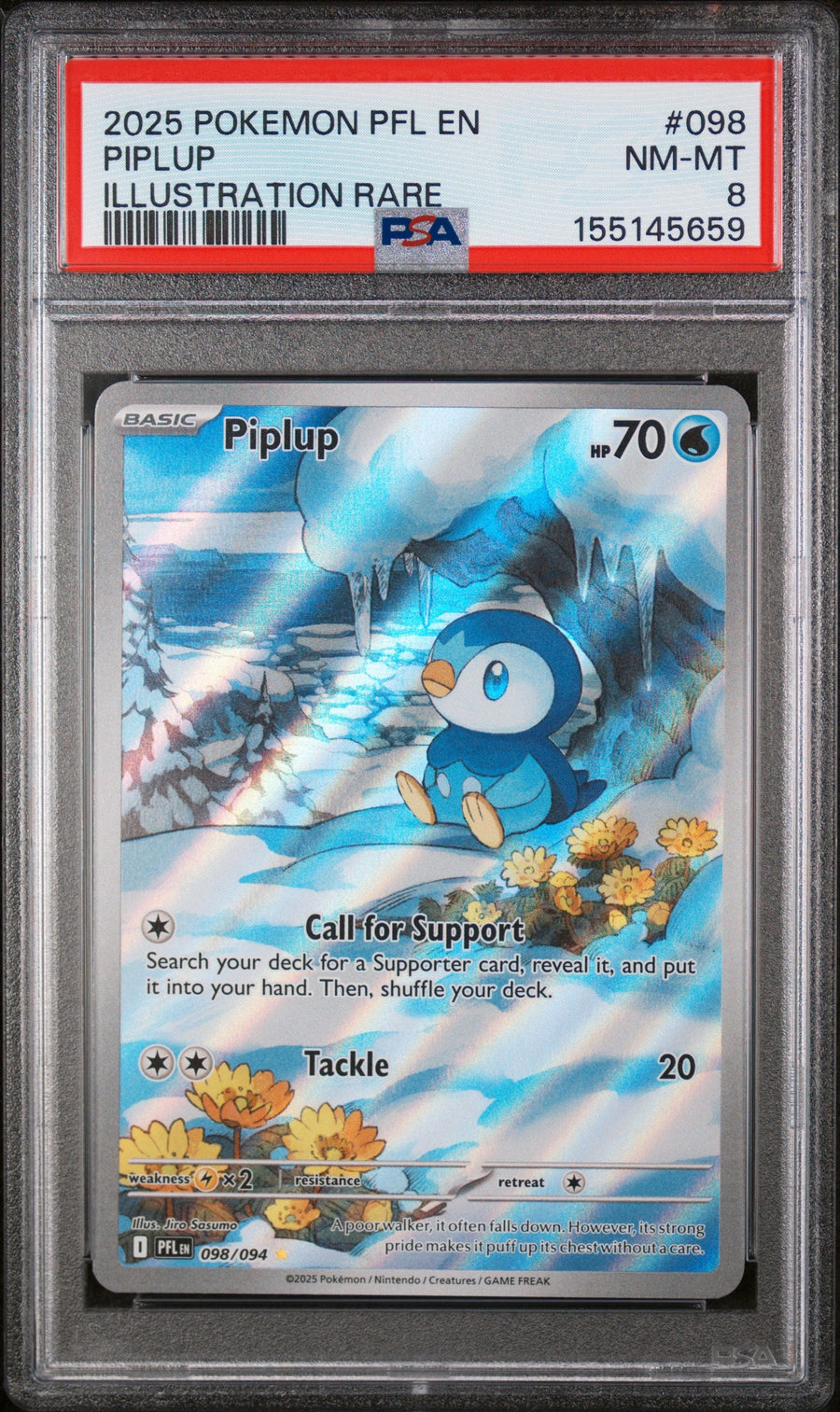 2025 Pokemon Pfl En-Phantasmal Flames Illustration Rare Piplup 8 PSA #098