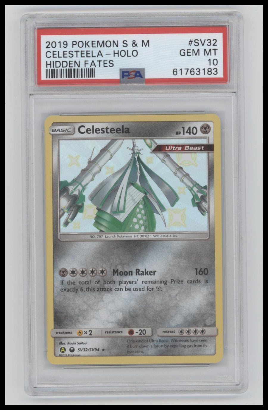 2019 Pokemon Sun & Moon Hidden Fates Celesteela-Holo 10 PSA #SV32