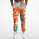 Orange Turquoise and White Oil Spill Unisex Cargo Joggers (Fleece Lined)