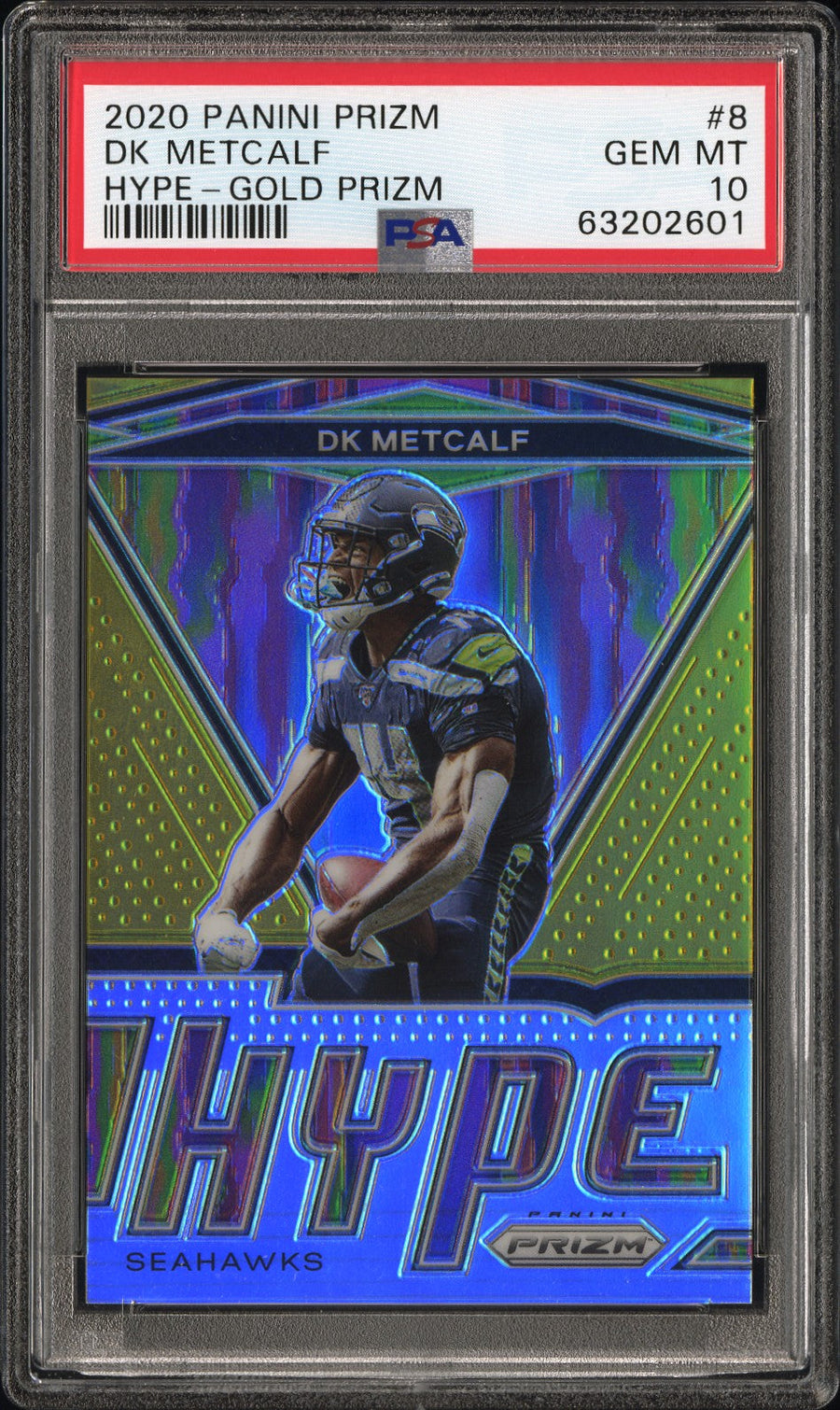 2020 Panini Prizm Hype Hype-Gold Prizm Dk Metcalf 10 PSA #8
