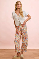 BiBi Washed Floral Printed Twill Barrel Pants