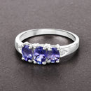 1.11 Carat Genuine Tanzanite and White Diamond .925 Sterling Silver Ring
