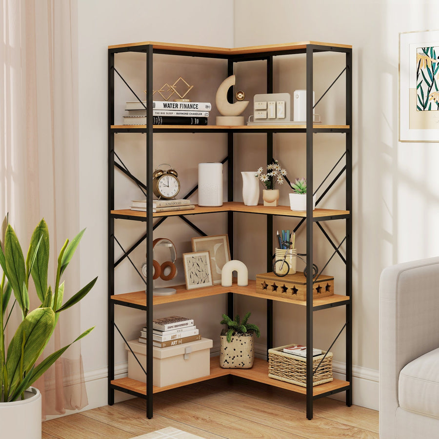 5-Tier L-Shaped Corner Bookcase with Metal Frame, 66