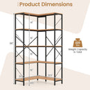 5-Tier L-Shaped Corner Bookcase with Metal Frame, 66" Tall