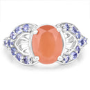 3.06 Carat Genuine Peach Moonstone and Tanzanite .925 Sterling Silver Ring
