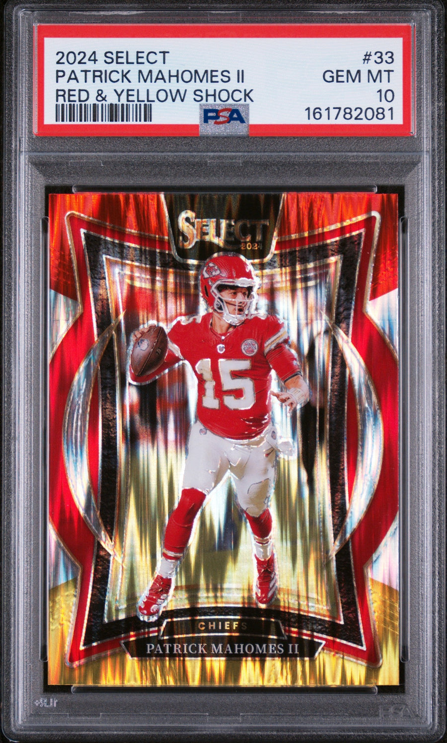 2024 Panini Select Red & Yellow Shock Patrick Mahomes Ii 10 PSA #33
