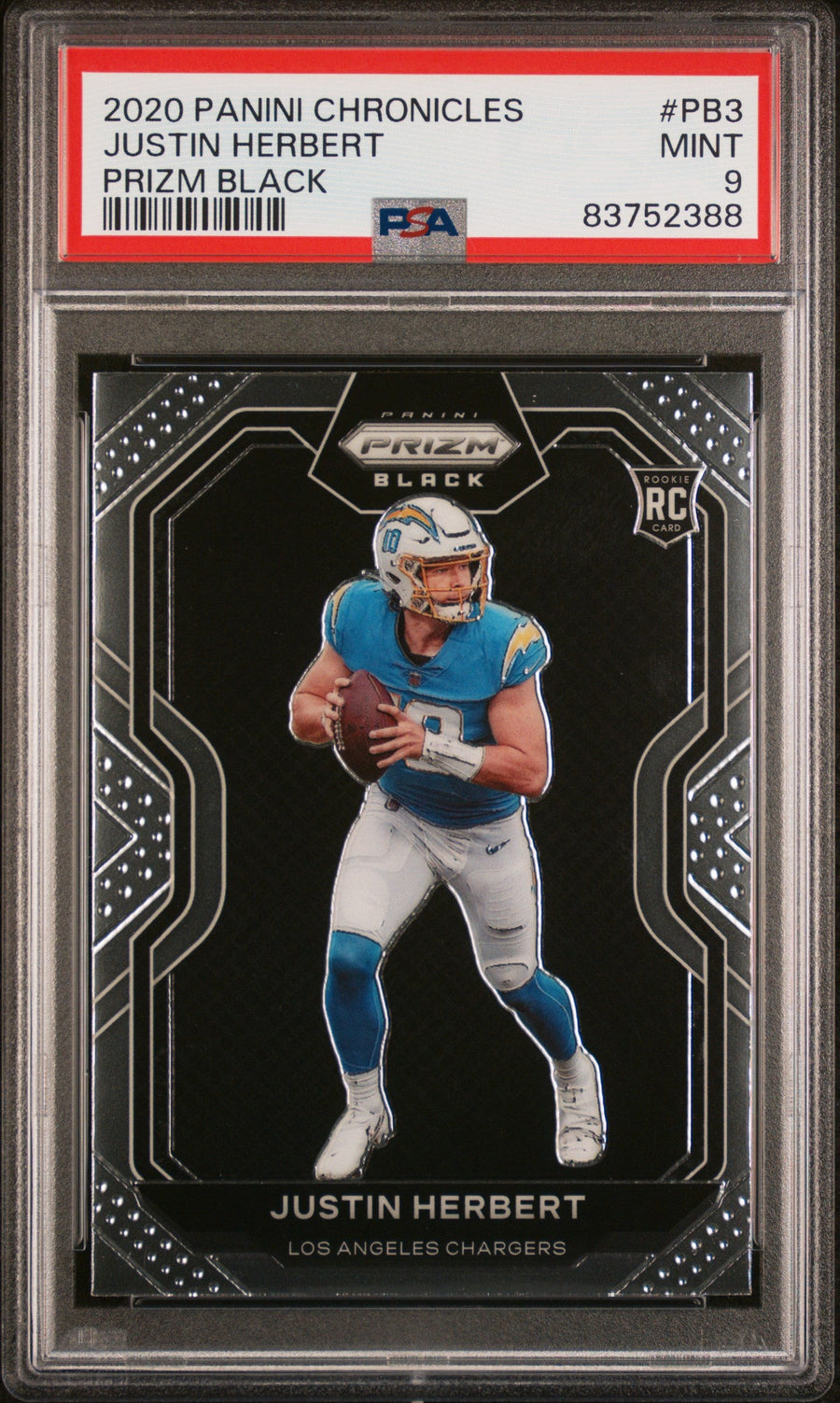 2020 Panini Chronicles Prizm Black Prizm Black Justin Herbert 9 PSA #PB3