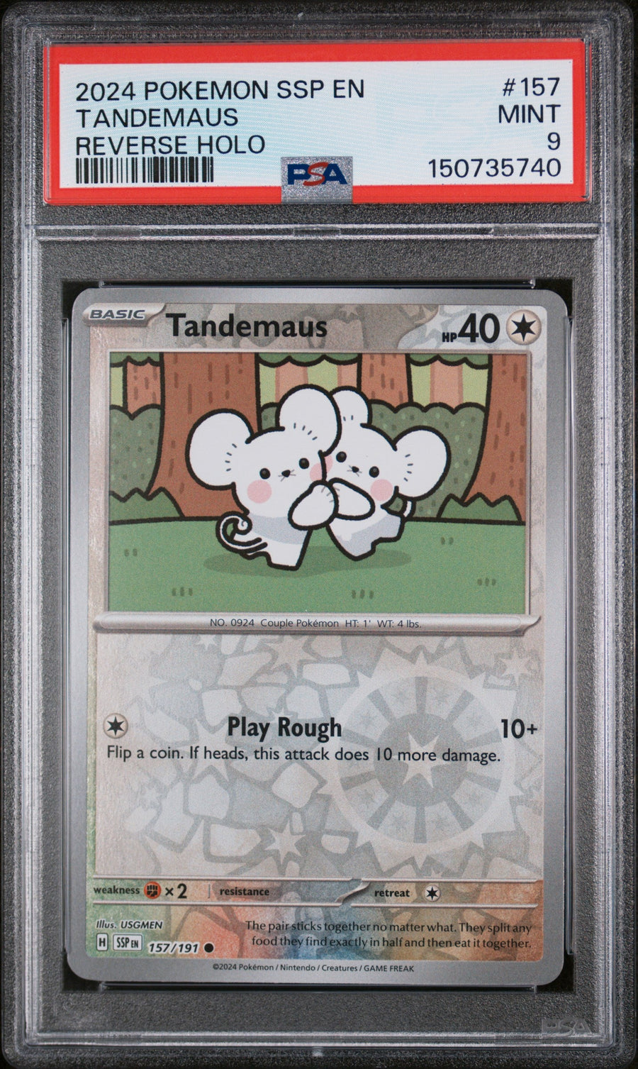 2024 Pokemon Ssp En-Surging Sparks Reverse Holo Tandemaus 9 PSA #157