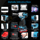 3-In-1 Cordless Electric Impact Wrench Drill Screwdriver with Brushless Motor Max 3450RPM Variable Speed 2Pcs 6.0Ah Batteries 3 Sockets 3 Screwdriver