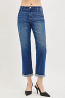 RISEN Slouchy Cropped Boyfriend Jeans with Cuffed Hem