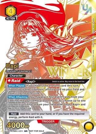 Rapi (011) (Winner) (UEPR/NIK-1-011) - Union Arena Promotion Cards Foil