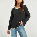 Womens Round-neck Loose-fit Versatile Knit Sweater
