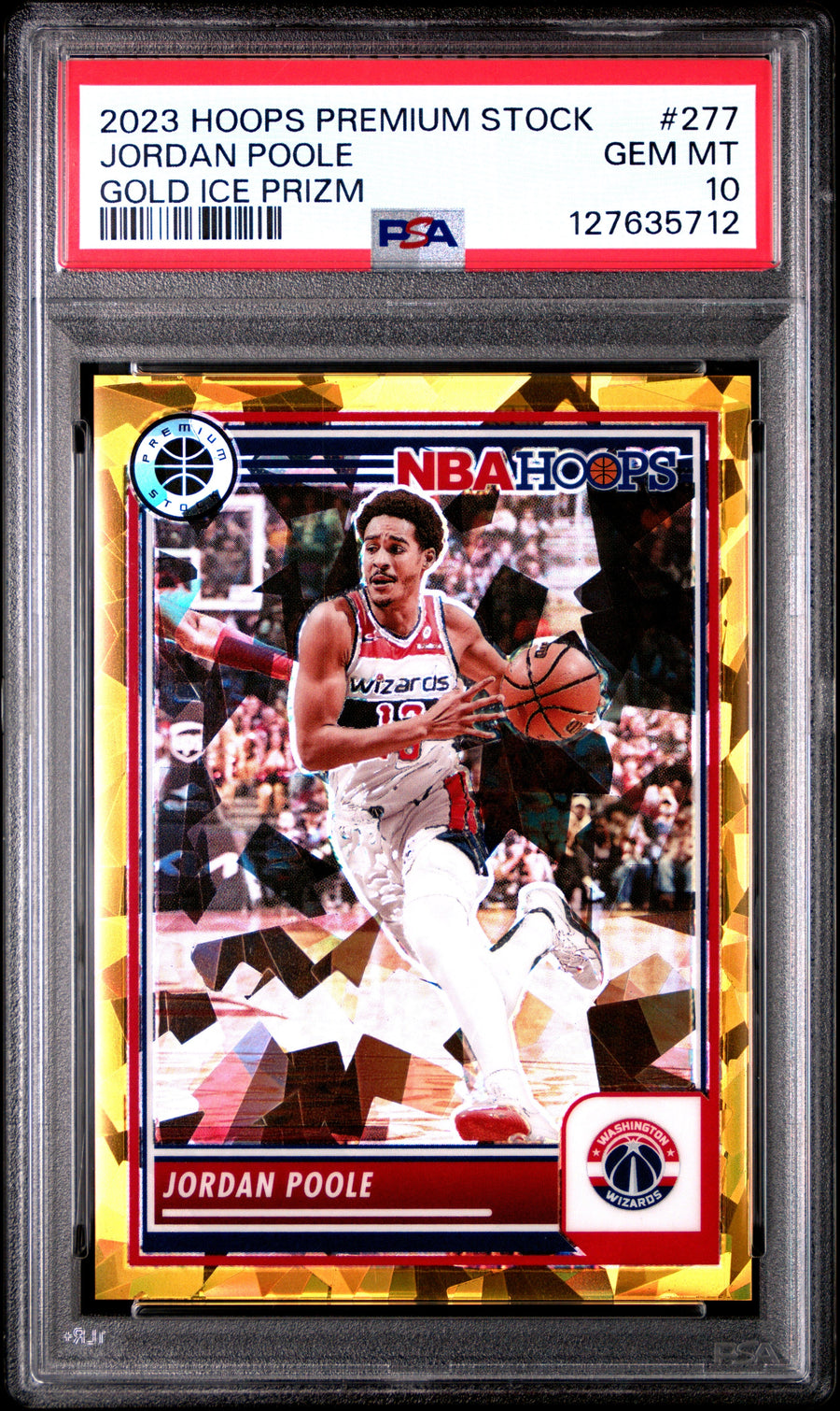 2023 Panini Hoops Premium Stock Gold Ice Prizm Jordan Poole 10 PSA #277