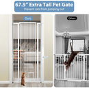 67.5" Extra Tall Pet Gate Heavy-Duty Metal Cat Gate with 30.5"-41" Wide Opening-White