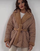 Womens Fashionable Versatile Turn-down-collar Cropped Cotton Jacket