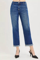 RISEN Slouchy Cropped Boyfriend Jeans with Cuffed Hem