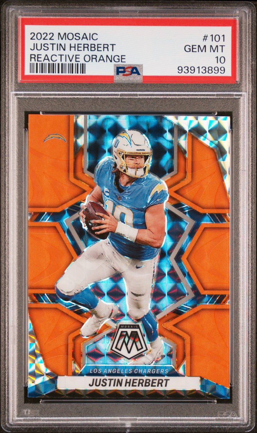 2022 Panini Mosaic Reactive Orange Justin Herbert 10 PSA #101