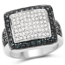 0.64 Carat Genuine White Diamond and Blue Diamond .925 Sterling Silver Ring
