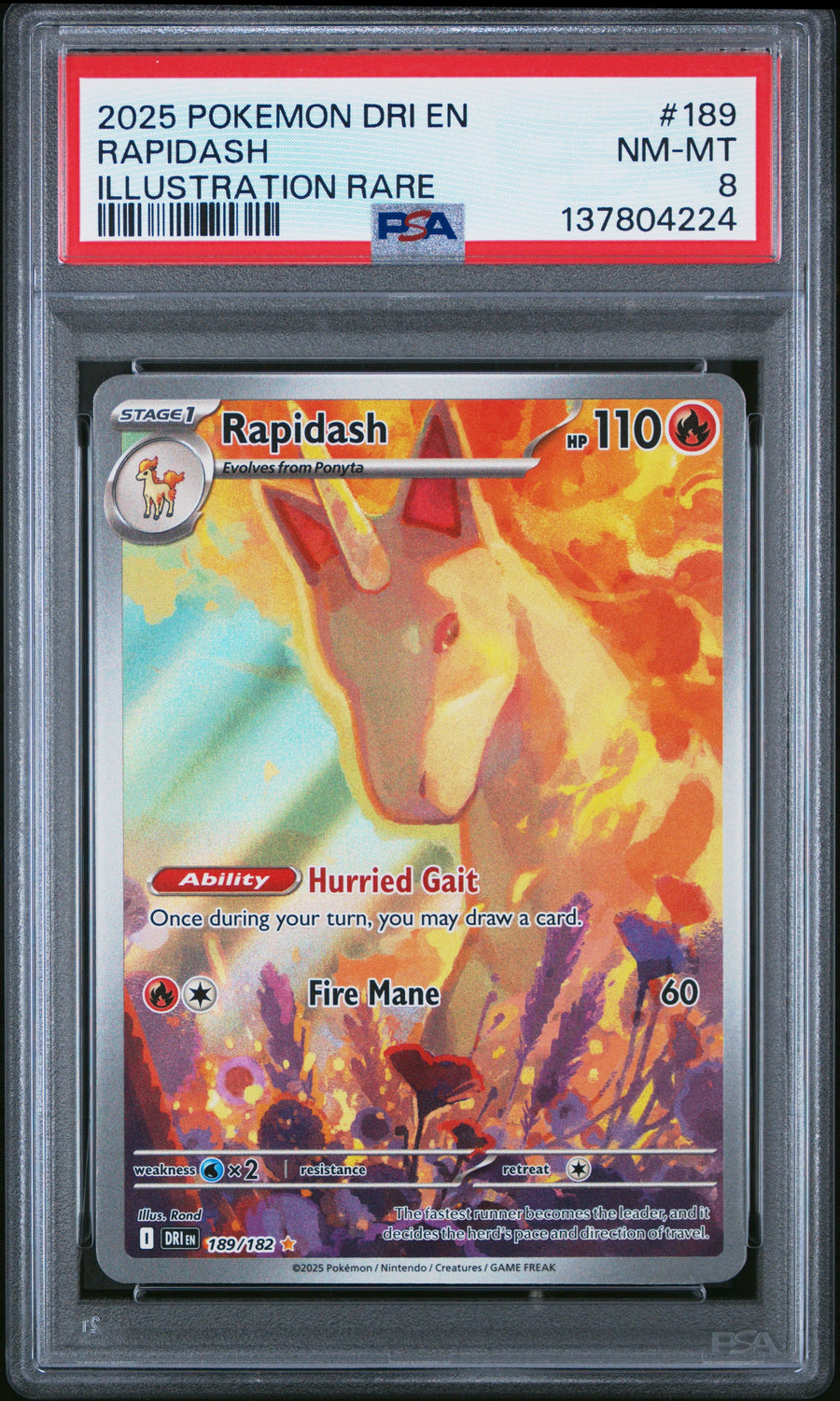 2025 Pokemon Dri En-Destined Rivals Illustration Rare Rapidash 8 PSA #189