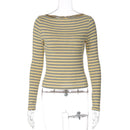 Stylish Crew-neck Long-sleeve Striped Slim-fit Top