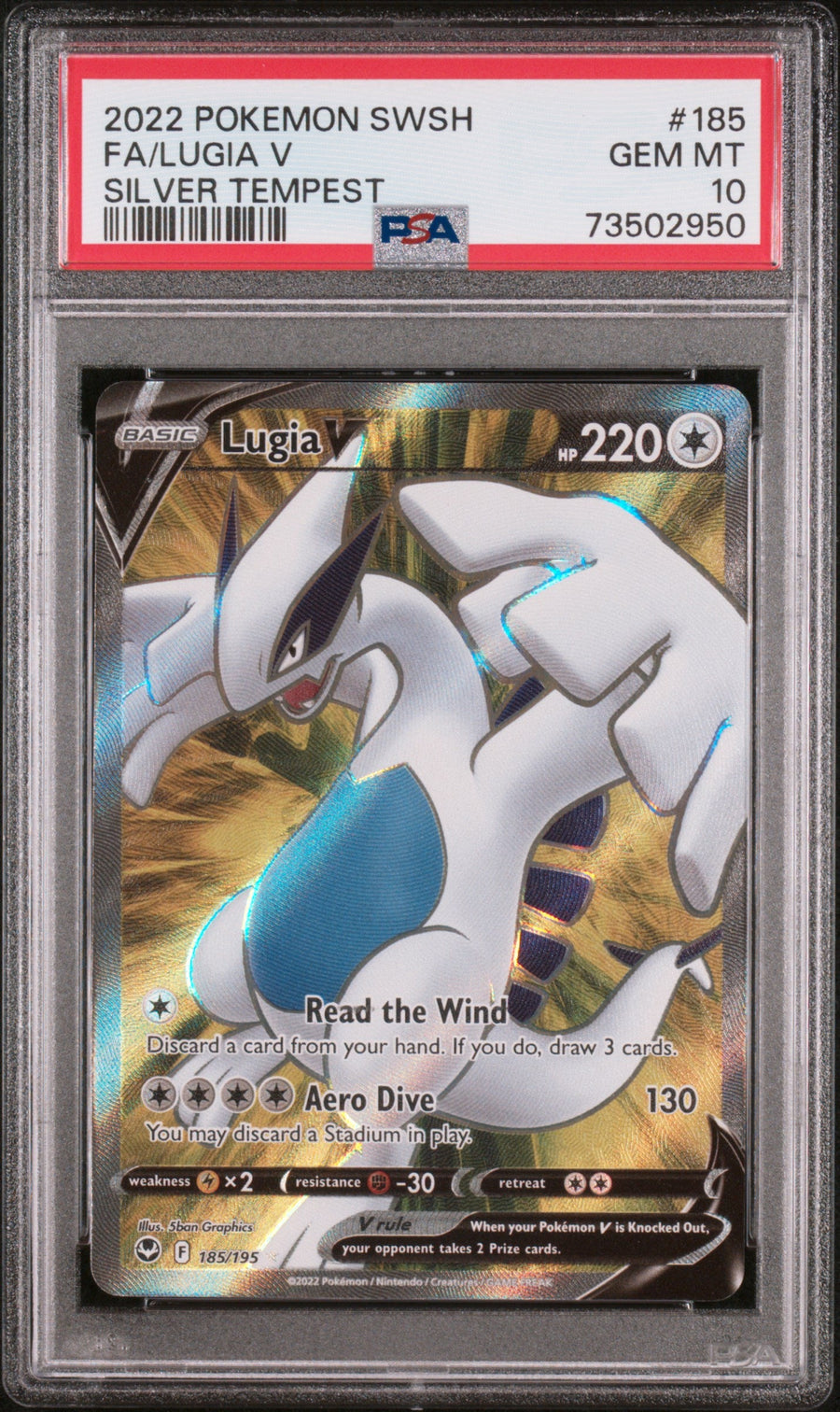 2022 Pokemon Sword & Shield Silver Tempest Silver Tempest Fa/Lugia V 10 PSA #185