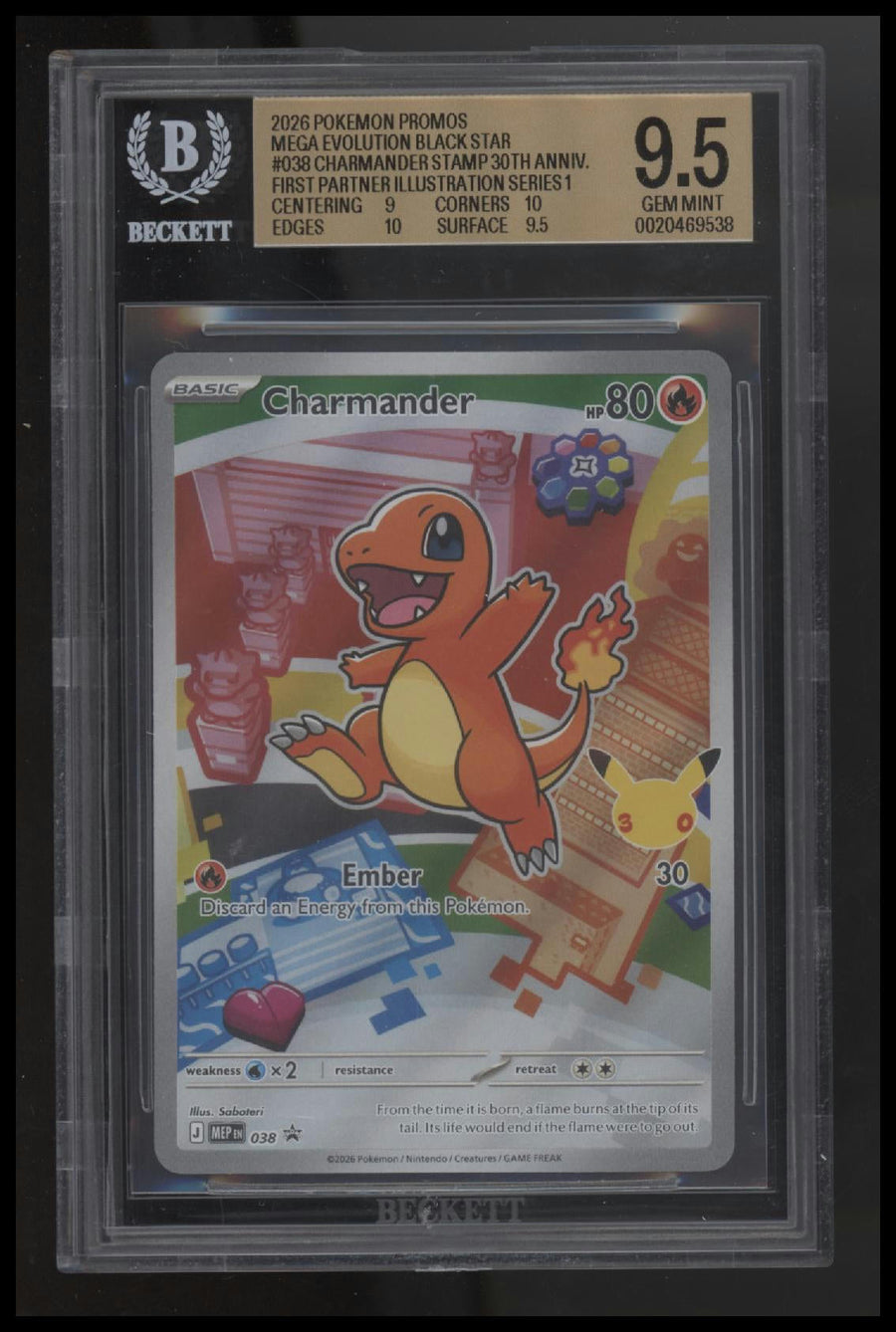 2026 Pokemon M E Black Star Promos Charmander (First Partner) 9.5 BGS #038