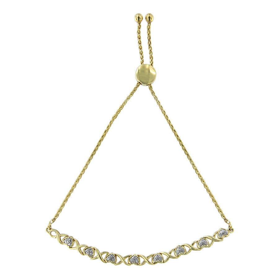 10K Yellow Gold over .925 Sterling Silver 1/10 Cttw Diamond Heart and X-Link 6â€-9â€ Adjustable Bolo Bracelet (H-I Color, I2-I3 Clarity)