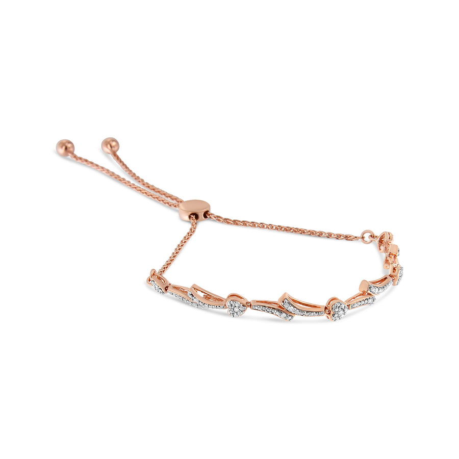 14K Yellow Gold Plated .925 Sterling Silver Diamond Accent Heart and Wave Link Bolo Bracelet (I-J Color, I2-I3 Clarity) - 6