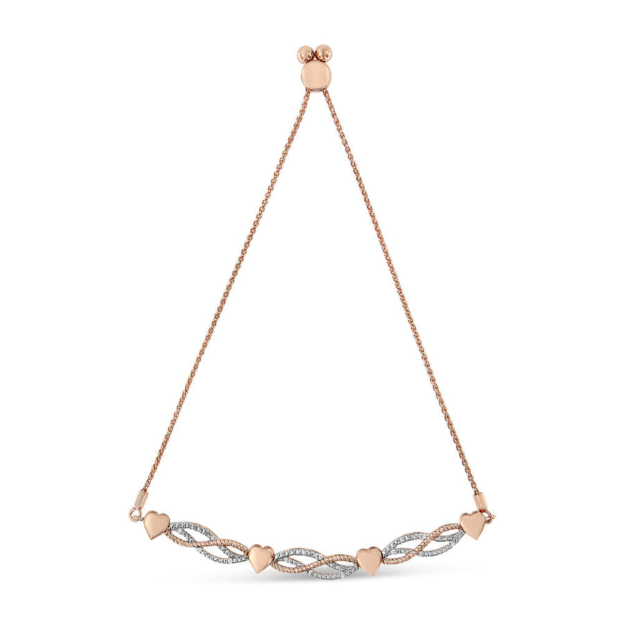 14K Rose Gold Plated .925 Sterling Silver Diamond Accent Layered Infinity Link and Heart Adjustable 4â€-10â€ Adjustable Bolo Bracelet (I-J Color, I3 Clarity)