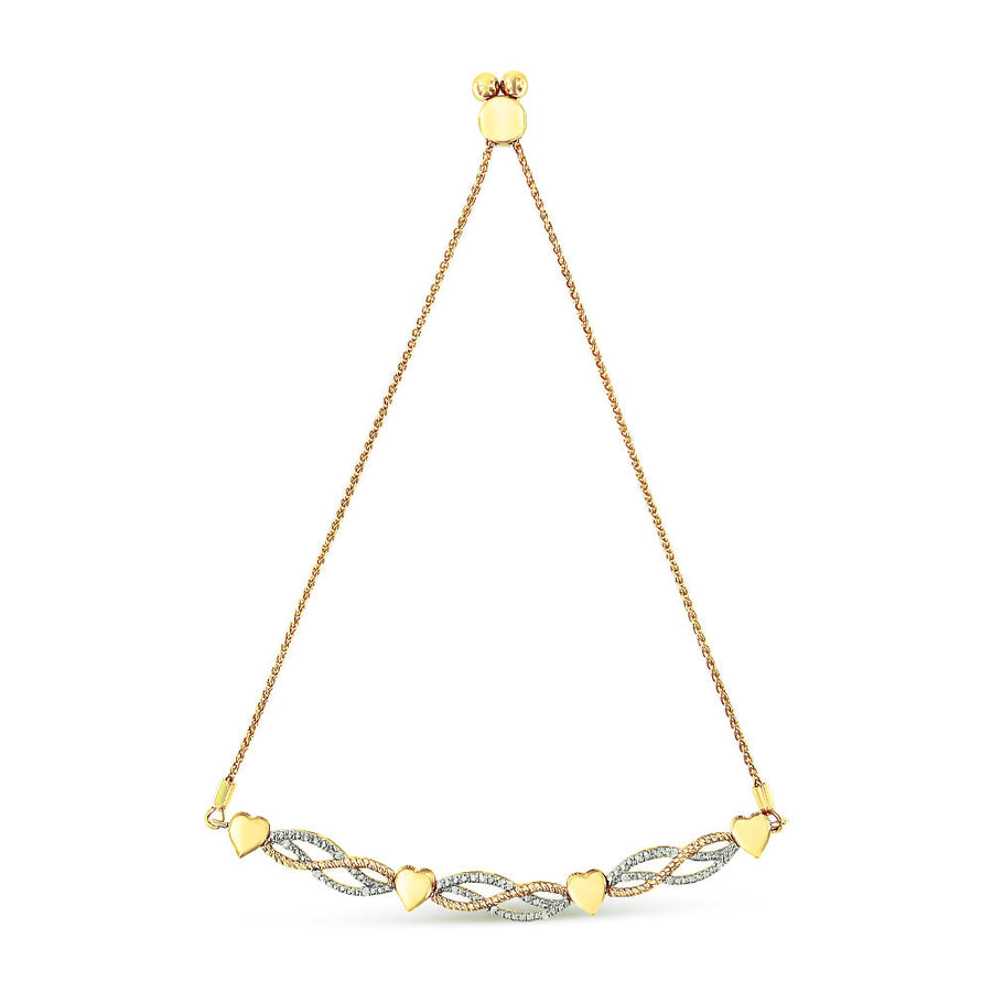 14K Yellow Gold Plated .925 Sterling Silver 1/10 Cttw Diamond Wave and Hearts Bolo Bracelet (I-J Color, I2-I3 Clarity) - 4