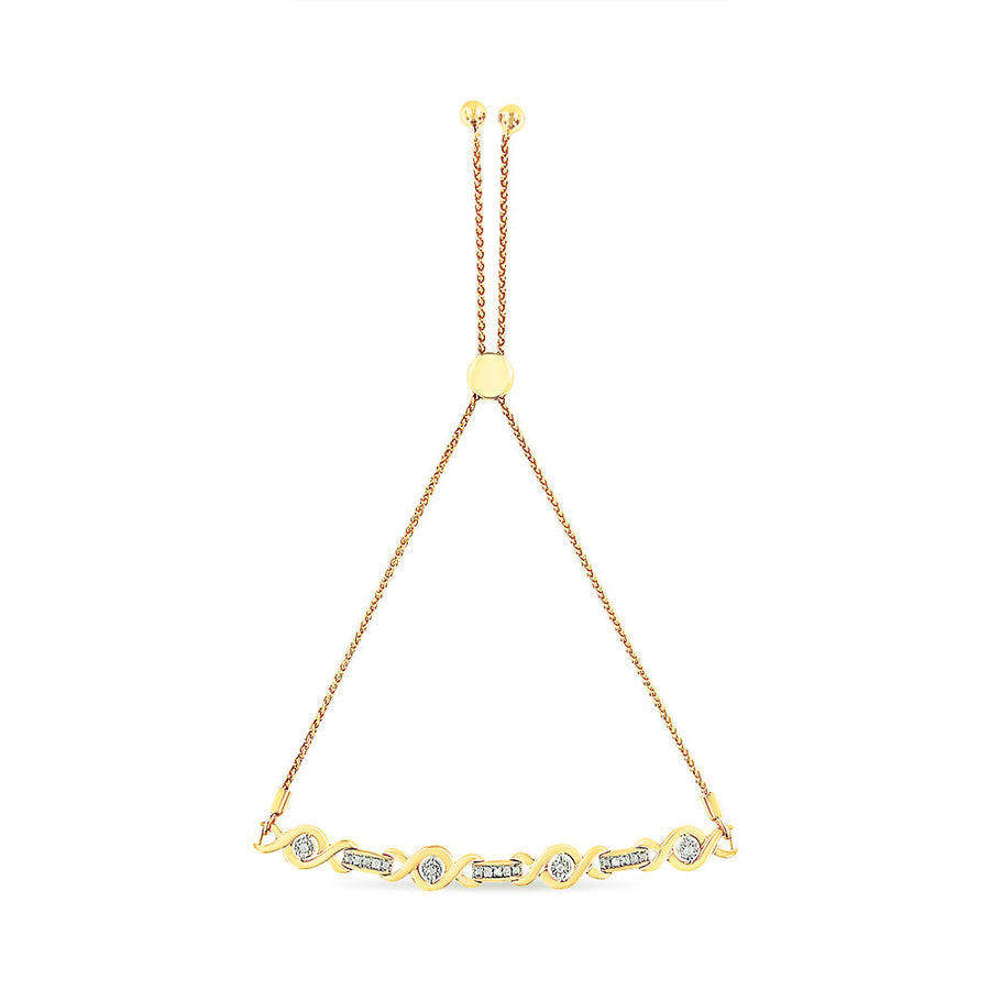 14K Yellow Gold Plated .925 Sterling Silver Channel Set Diamond Accent Twist 4â€-10â€ Adjustable Bolo Bracelet (I-J Color, I3 Clarity)