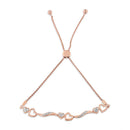 14K Rose Gold Plated .925 Sterling Silver 1/10 Cttw Diamond Wave and Hearts 4â€-10â€ Adjustable Bolo Bracelet (I-J Color, I3 Clarity)