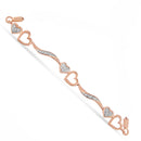 14K Rose Gold Plated .925 Sterling Silver 1/10 Cttw Diamond Wave and Hearts 4â€-10â€ Adjustable Bolo Bracelet (I-J Color, I3 Clarity)